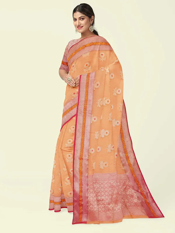 Orange_Cotton_Blend_Banarasi_Sarees_For_Women