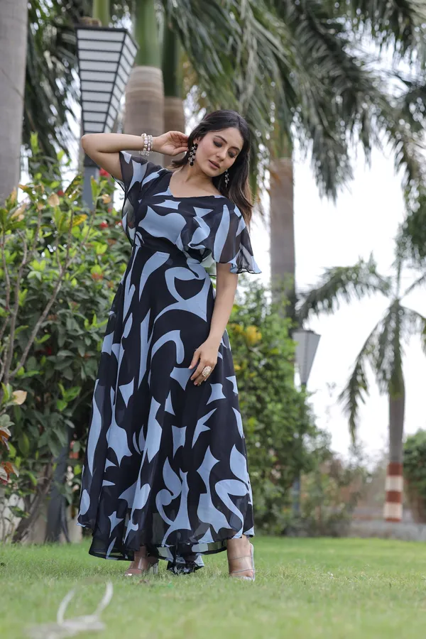 Blue_Regular__Georgette_Short_Sleeve_Stitched__Gown_For_Women