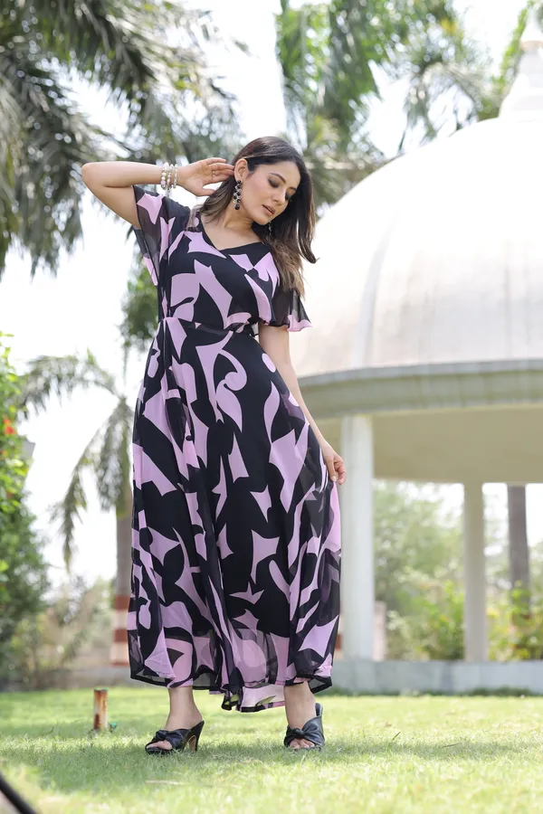 Pink_Regular__Georgette_Short_Sleeve_Stitched__Gown_For_Women