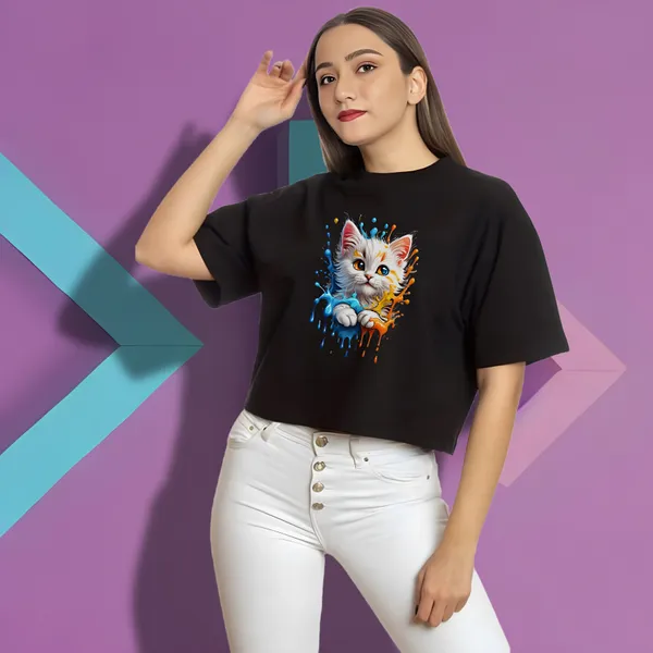 Black_Baby_Kitten_Printed_Crop_Oversized_T-Shirt_For_Women