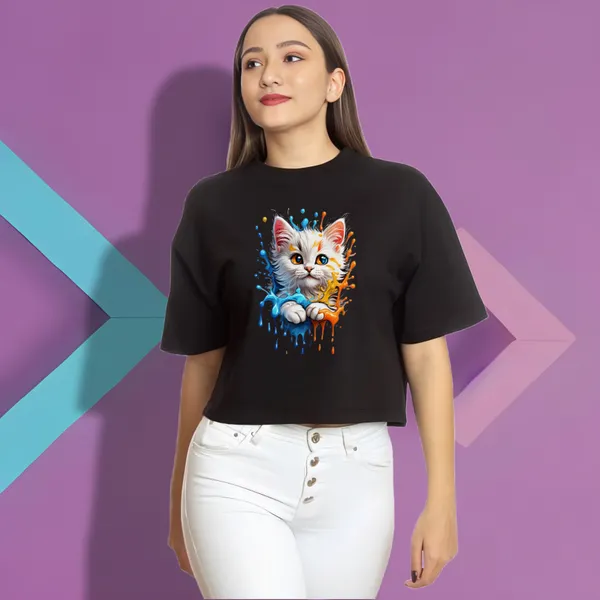 Black_Baby_Kitten_Printed_Crop_Oversized_T-Shirt_For_Women