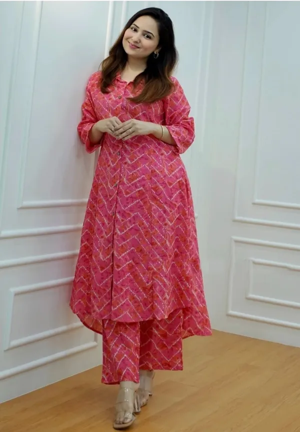 Pink_Viscous_rayon_Pinted_Half_Sleeve_Kurta_&_Pent_Set