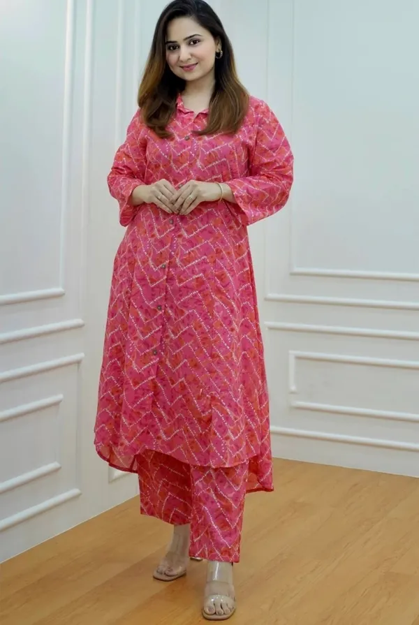 Pink_Viscous_rayon_Pinted_Half_Sleeve_Kurta_&_Pent_Set