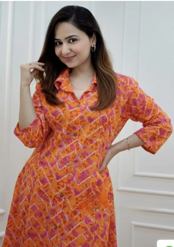 Orange_Viscous_rayon_Pinted_Half_Sleeve_Kurta_&_Pent_Set