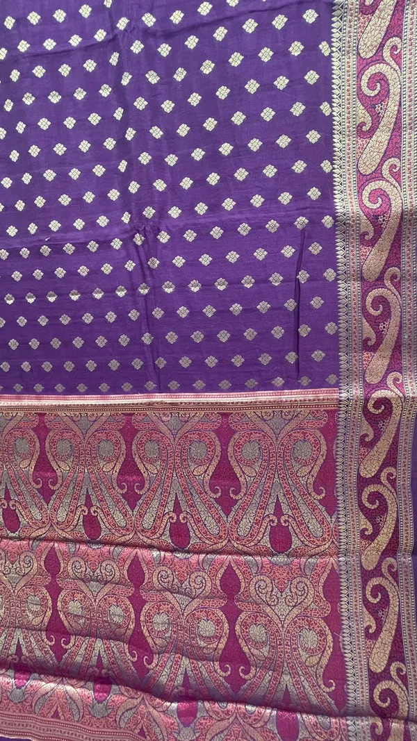 Humairah_Pure_Handwoven_Purple_Chiniya_Silk_Gold_Zari_Booti_Paisley_Mina_Anchal_with_Paisley_Mina_Zari_Border_Banarasi_Saree_with_Purple_Blouse_piece