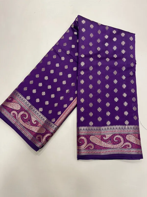 Humairah_Pure_Handwoven_Purple_Chiniya_Silk_Gold_Zari_Booti_Paisley_Mina_Anchal_with_Paisley_Mina_Zari_Border_Banarasi_Saree_with_Purple_Blouse_piece