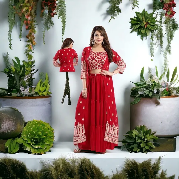 Red_Designer_Lehenga_Choli_With_Embroidered_Jacket