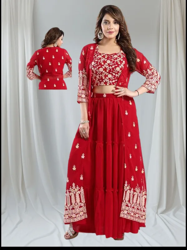 Red_Designer_Lehenga_Choli_With_Embroidered_Jacket