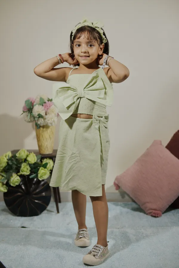 Pista_Green_Cotton_Bow_Top_And_Skirt_Co-Ord_Set_For_Girls