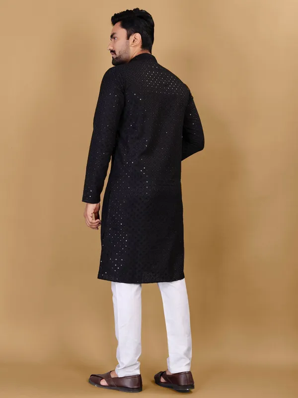 Elegant_Black_Cotton_Rayon_Kurta_Sets_For_Men
