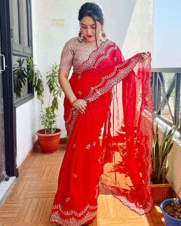 Elegent_Designer_Red_Organza_Silk_Saree
