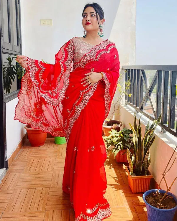 Elegent_Designer_Red_Organza_Silk_Saree