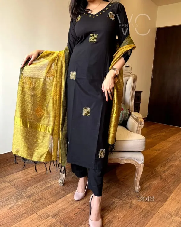 Black_Embroidered_Cotton_Black_Kurta_and_Pant_Set_with_Silk_Thread_Work_Dupatta