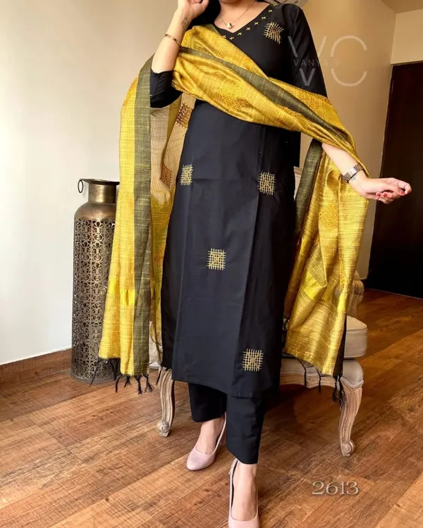 Black_Embroidered_Cotton_Black_Kurta_and_Pant_Set_with_Silk_Thread_Work_Dupatta