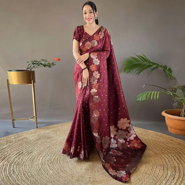 Maroon_Soft_Silk_Saree_With_Blouse_Piece_For_Women
