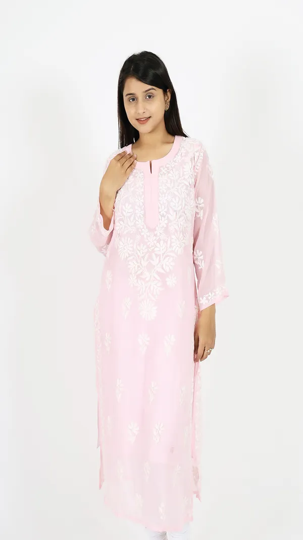 Pink_Georgette_Casual_Long_Kurti_For_Women