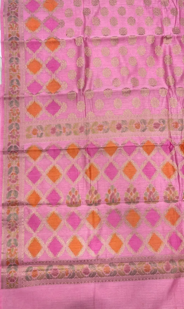Humairah_Pure_Handloom_Baby_Pink_Cotton_Silk_Zari_Booti_with_Rangkaat_Banarasi_Zari_Hand_Painted_Floral_Pallu_and_Zari_Border_with_Baby_Pink_Blouse