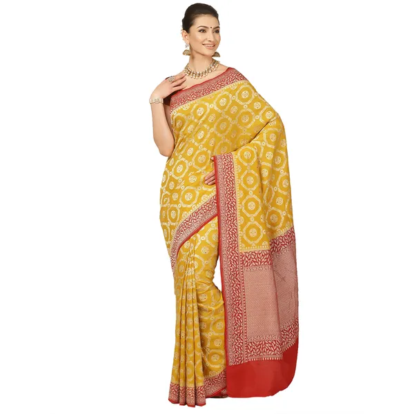 Yellow_Khaddi_Georgette_Banarasi_Sarees_For_Women