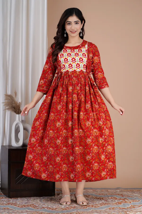 Red_Maternity_Kurta_|_Pure_Cotton_Rayon_Feeding/Maternity_Kurta_For_Her