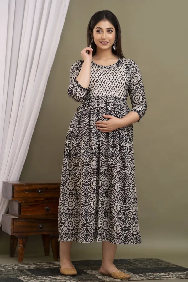 Black_Maternity_Kurta_|_Pure_Cotton_Rayon_Feeding/Maternity_Kurta_For_Her