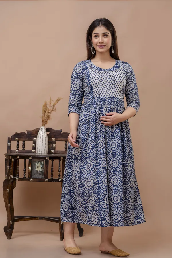 Blue_Maternity_Kurta_|_Pure_Cotton_Rayon_Feeding/Maternity_Kurta_For_Her