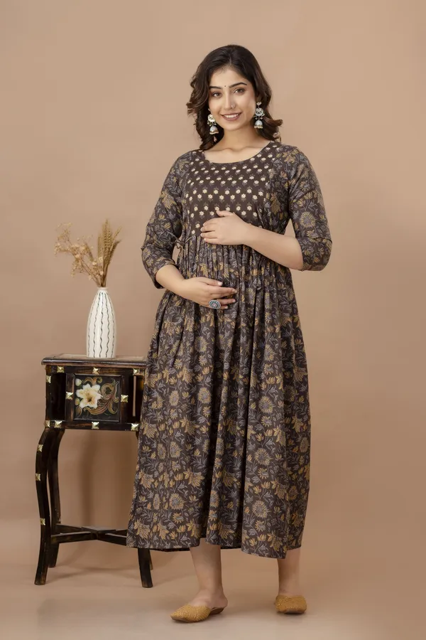 Brown_Maternity_Kurta_|_Pure_Cotton_Rayon_Feeding/Maternity_Kurta_For_Her