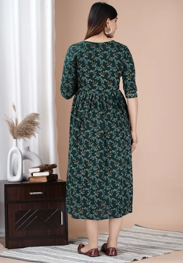 Dark_Green_Printed_Pure_Cotton_Rayon_Anarkali_Maternity_Kurta