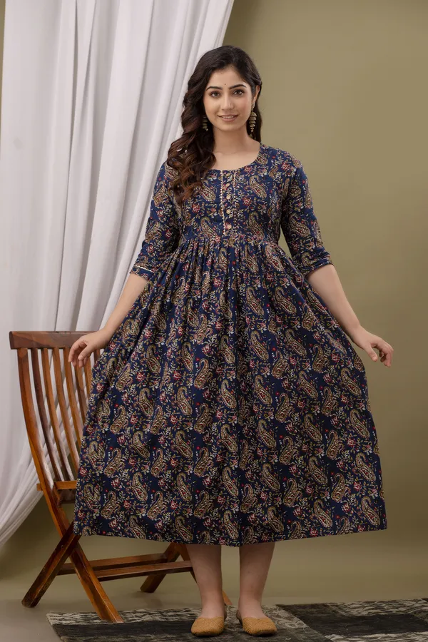 Blue_Printed_Pure_Cotton_Rayon_Anarkali_Maternity_Kurta