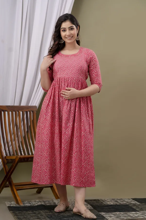 Pink_Printed_Pure_Cotton_Rayon_Anarkali_Maternity_Kurta