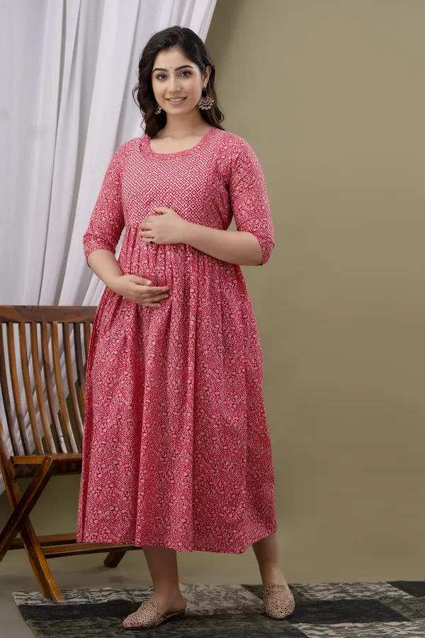 Pink_Printed_Pure_Cotton_Rayon_Anarkali_Maternity_Kurta