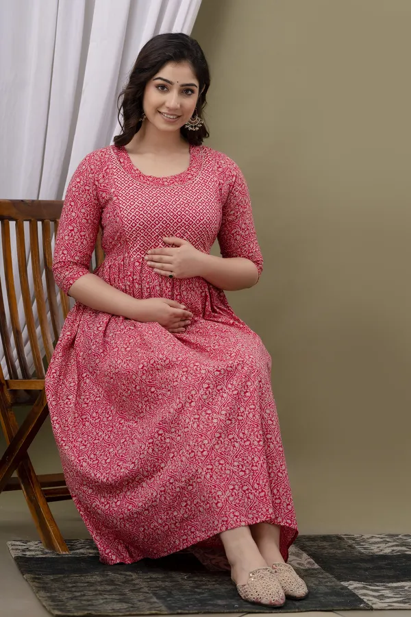 Pink_Printed_Pure_Cotton_Rayon_Anarkali_Maternity_Kurta