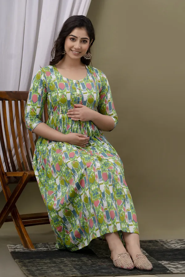 Green_Printed_Pure_Cotton_Rayon_Anarkali_Maternity_Kurta