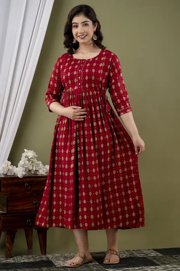 Maroon_Printed_Pure_Cotton_Rayon_Anarkali_Maternity_Kurta
