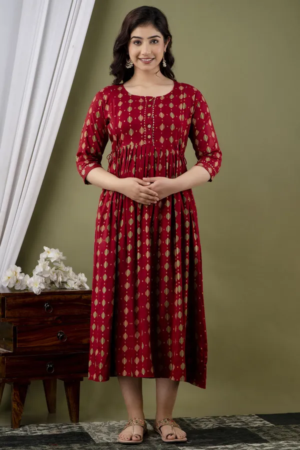 Maroon_Printed_Pure_Cotton_Rayon_Anarkali_Maternity_Kurta