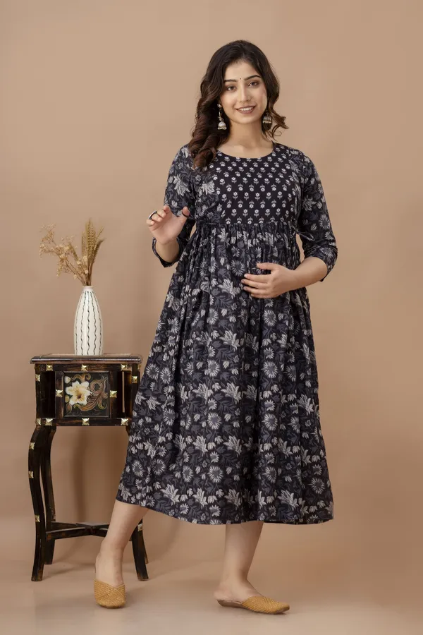 Black_Maternity_Kurta_|_Pure_Cotton_Rayon_Feeding/Maternity_Kurta_For_Her