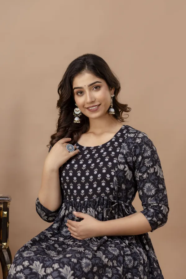 Black_Maternity_Kurta_|_Pure_Cotton_Rayon_Feeding/Maternity_Kurta_For_Her