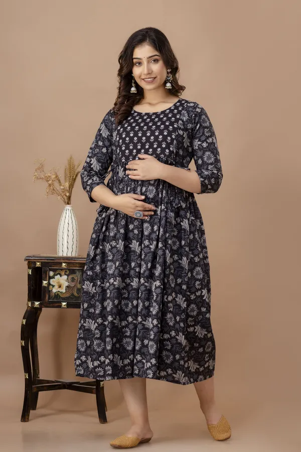 Black_Maternity_Kurta_|_Pure_Cotton_Rayon_Feeding/Maternity_Kurta_For_Her
