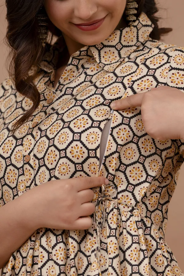 Beige_Maternity_Kurta_|_Pure_Cotton_Rayon_Feeding/Maternity_Kurta_For_Her