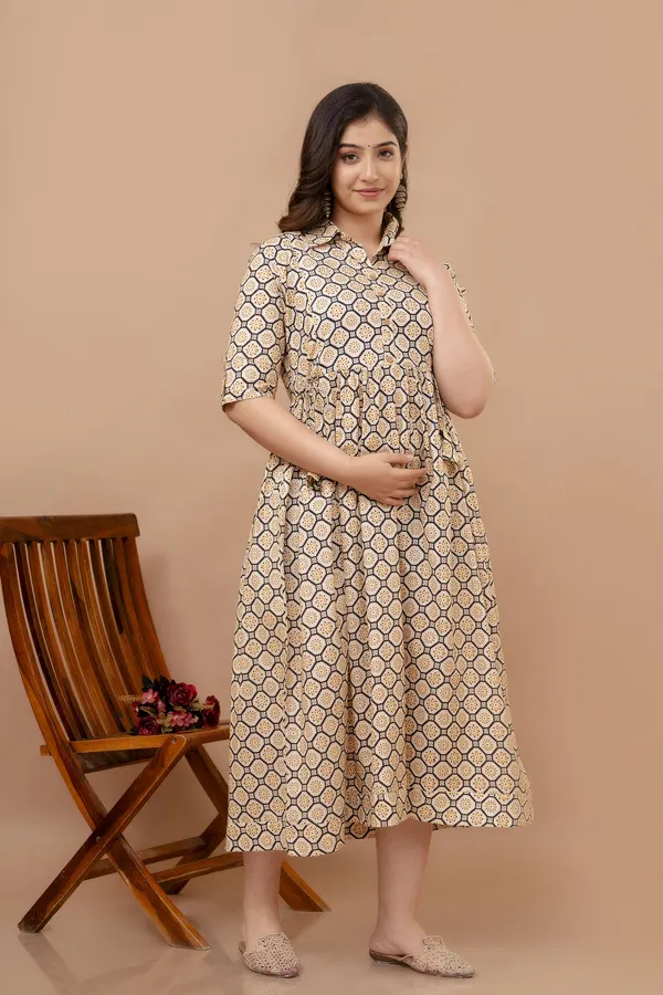 Beige_Maternity_Kurta_|_Pure_Cotton_Rayon_Feeding/Maternity_Kurta_For_Her