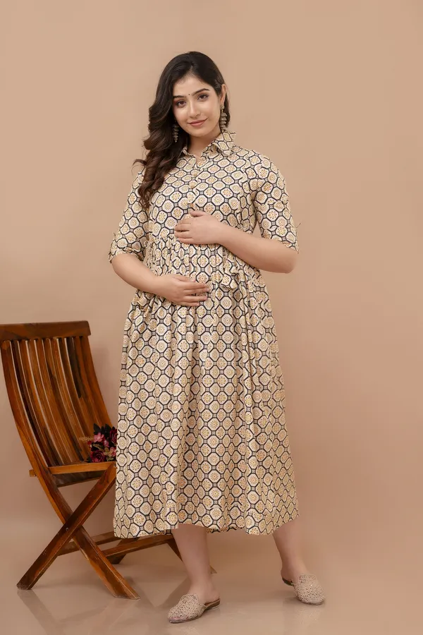 Beige_Maternity_Kurta_|_Pure_Cotton_Rayon_Feeding/Maternity_Kurta_For_Her