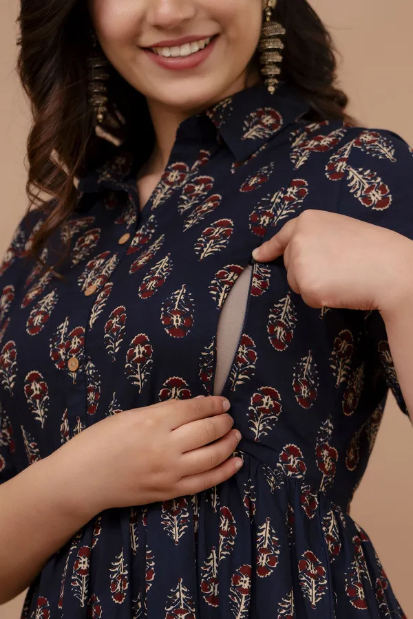 Dark_Blue_Maternity_Kurta_|_Pure_Cotton_Rayon_Feeding/Maternity_Kurta_For_Her