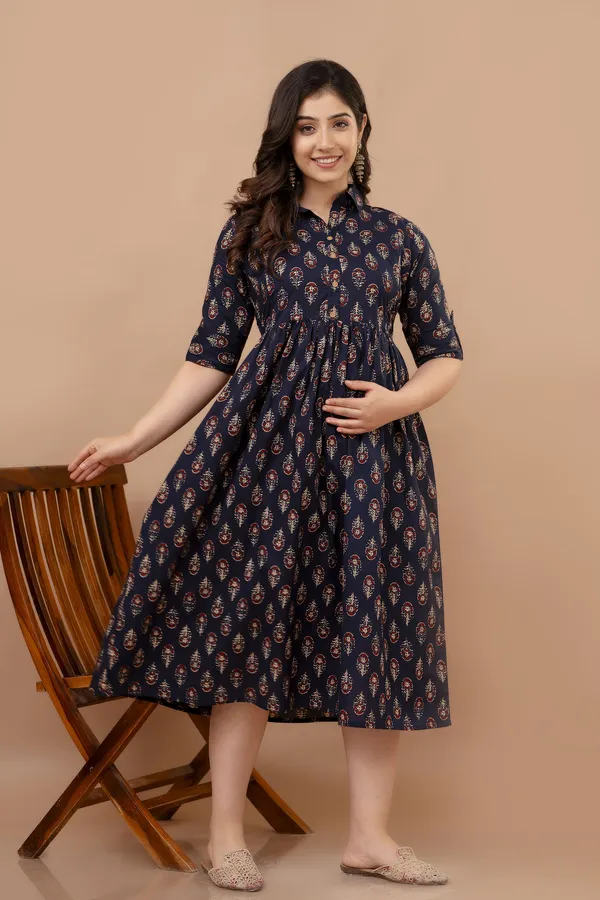Dark_Blue_Maternity_Kurta_|_Pure_Cotton_Rayon_Feeding/Maternity_Kurta_For_Her