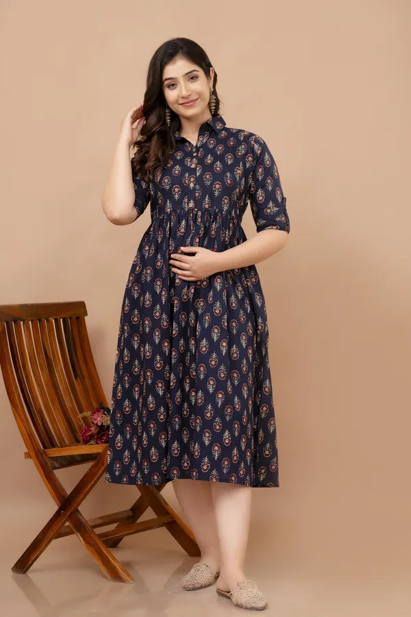 Dark_Blue_Maternity_Kurta_|_Pure_Cotton_Rayon_Feeding/Maternity_Kurta_For_Her