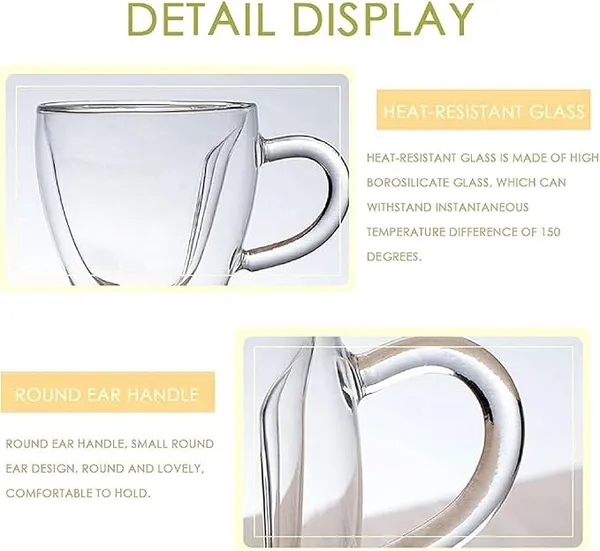 250ml_HEART_Shape_Double_Wall_Glass_Cups,_Insulated_Tea_&_Coffee_Cups,_Hot_&_Cold_Drinks,_Coffee,_Tea,_Milk,_Cappuccino,_Juice,_Microwave_Safe,_Stylish_Espresso_Chocolate_Beverage