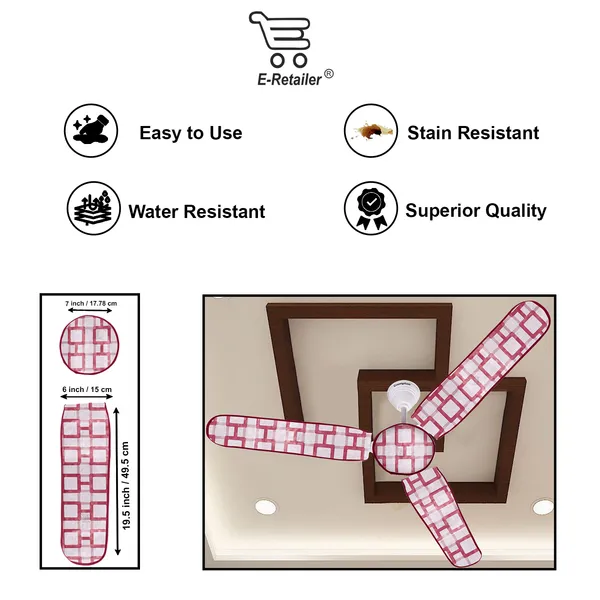 3_Blade_Ceiling_Fan_Cover_With_Adjustable_Elastic_Closure_Set_of_1_(Material-_PVC,_Size-[Blades_19.5X6Inch,_Motor_Cover_Size-7_Inch],_Color-_Red)