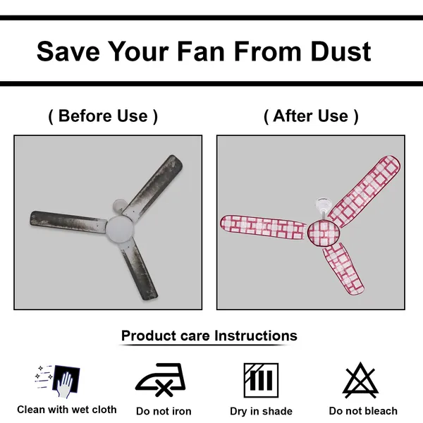 3_Blade_Ceiling_Fan_Cover_With_Adjustable_Elastic_Closure_Set_of_1_(Material-_PVC,_Size-[Blades_19.5X6Inch,_Motor_Cover_Size-7_Inch],_Color-_Red)