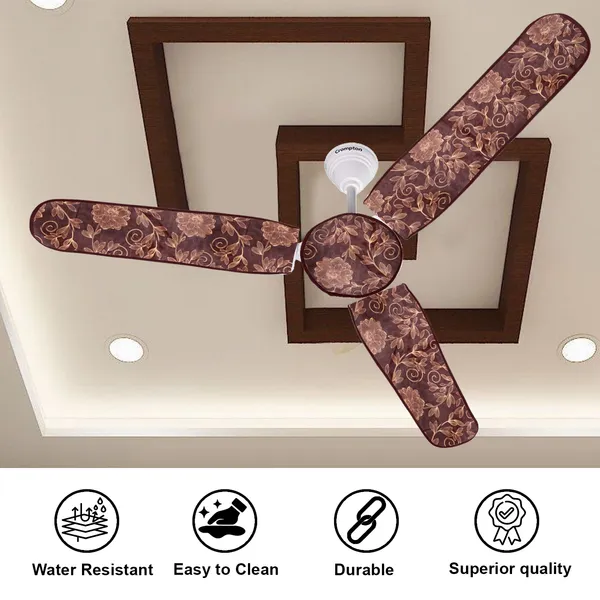 3_Blade_Ceiling_Fan_Cover_With_Adjustable_Elastic_Closure_(Material-_PVC,_Size-[Blades_19.5X6Inch,_Motor_Cover_Size-7_Inch],_Color-_Brown)