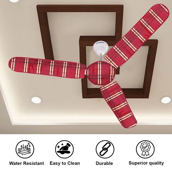 3_Blade_Ceiling_Fan_Cover_With_Adjustable_Elastic_Closure_Set_of_3_(Material-_PVC,_Size-[Blades_19.5X6Inch,_Motor_Cover_Size-7_Inch],_Color-_Red)