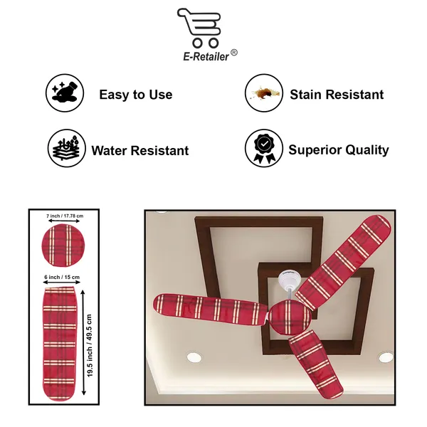3_Blade_Ceiling_Fan_Cover_With_Adjustable_Elastic_Closure_Set_of_4_(Material-_PVC,_Size-[Blades_19.5X6Inch,_Motor_Cover_Size-7_Inch],_Color-_Red)
