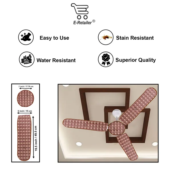 3_Blade_Ceiling_Fan_Cover_With_Adjustable_Elastic_Closure_(Material-_PVC,_Size-[Blades_19.5X6Inch,_Motor_Cover_Size-7_Inch],_Color-_Brown)